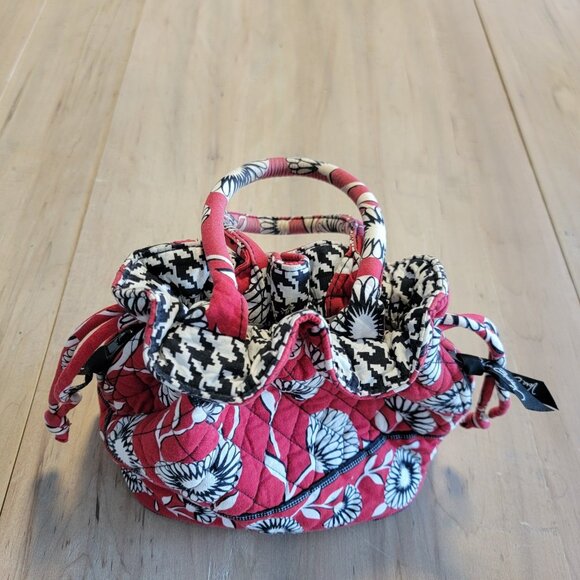 Vera Bradley Tote Purse Red Black White Daisy Dandelion Pull String Side Zip - Picture 4 of 10